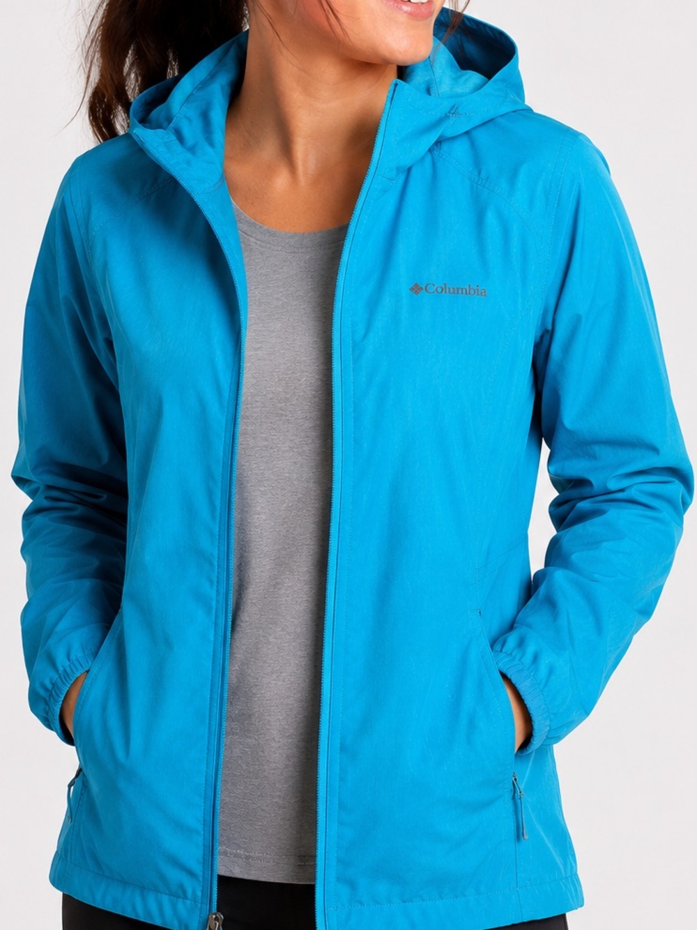 Columbia Hooded Softshell Packable Jacket Teal Blue Full Zip Size Medium
